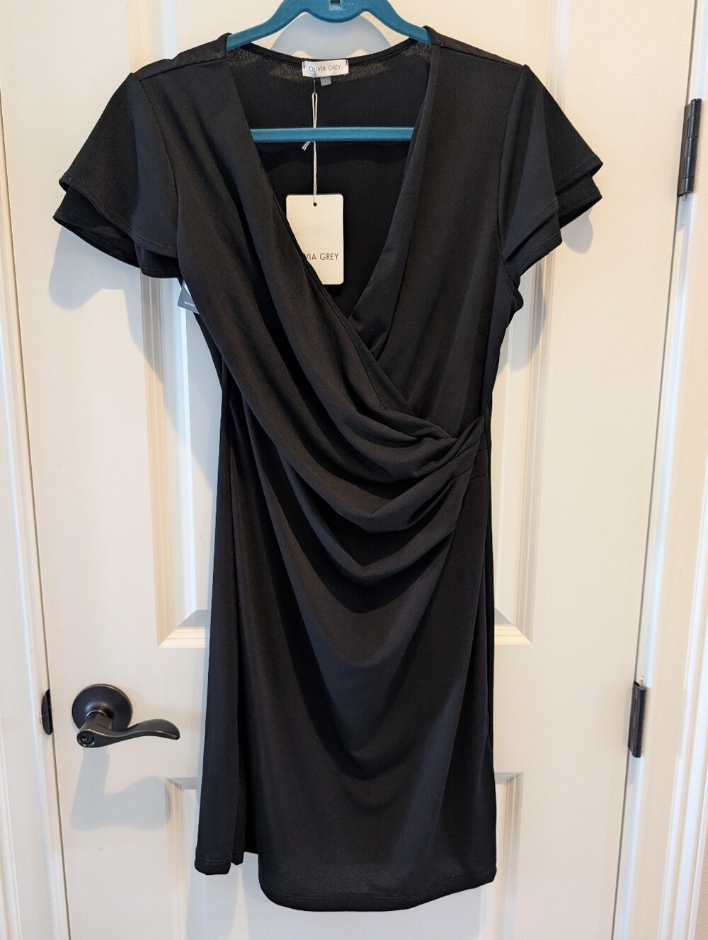 Women's Black Faux-wrap Dress